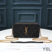 Saint Laurent Becky Double-Zip Pouch In Diamond-Quilted Lambskin Black/Gold