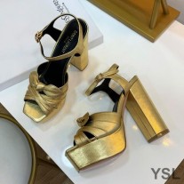 Saint Laurent Candy Platform Sandals In Patent Leather with Bow Knot Gold