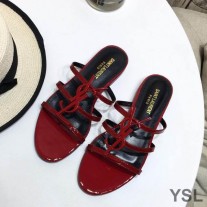 Saint Laurent Cassandra Slides In Patent Leather Red