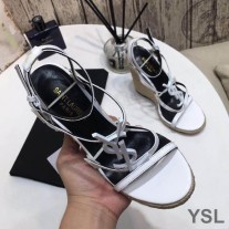 Saint Laurent Cassandra Wedge Espadrilles In Leather White