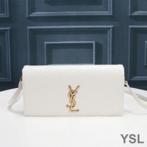 Saint Laurent Kate 99 Chain Bag In Diamond-Quilted Lambskin White/Gold