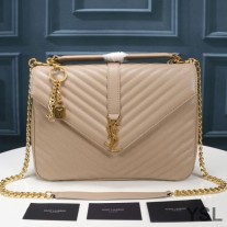 Saint Laurent Large Classic College Chain Bag In Matelasse Leather Apricot/Gold