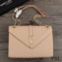 Saint Laurent Large Envelope Chain Bag In Matelasse Leather Apricot/Gold