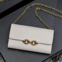 Saint Laurent Le Maillon Chain Wallet In Shiny Leather White