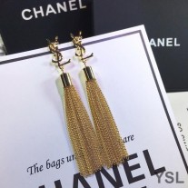 Saint Laurent Loulou Earrings With Chain Tassels In Brass Gold