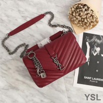 Saint Laurent Medium Classic College Chain Bag In Matelasse Leather Burgundy/Silver