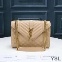 Saint Laurent Medium Envelope Chain Bag In Mixed Grained Matelasse Leather Apricot/Gold