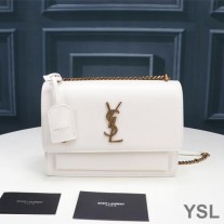 Saint Laurent Medium Sunset Chain Bag In Leather White/Gold