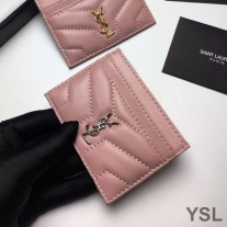 Saint Laurent Monogram Card Case In Matelasse Lambskin Pink/Silver