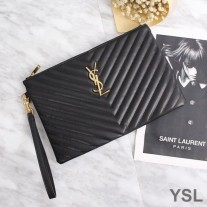 Saint Laurent Monogram Clutch In Matelasse Leather Black/Gold