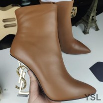 Saint Laurent Opyum Ankle Boots In Smooth Leather With Bronze Snake Heel Brown