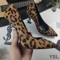 Saint Laurent Opyum Pumps In Leopard Suede with Black Heel Brown