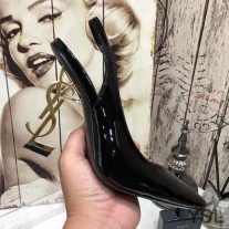 Saint Laurent Opyum Slingback Pumps In Patent Leather with Gold Heel Black