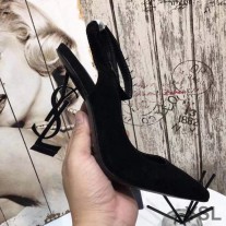 Saint Laurent Opyum Slingback Pumps In Suede with Black Heel Black