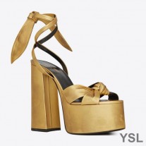 Saint Laurent Paige Platform Sandals In Smooth Leather Gold