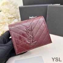 Saint Laurent Small Cassandra Bifold Wallet In Crinkled Matelasse Leather Burgundy