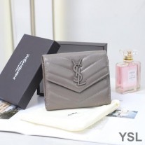 Saint Laurent Small Monogram Trifold Wallet In Crinkled Matelasse Leather Grey