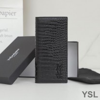 Saint Laurent Tiny Monogram Continental Wallet In Crocodile Embossed Leather Black