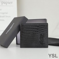 Saint Laurent Tiny Monogram East/West Wallet In Crocodile Embossed Leather Black