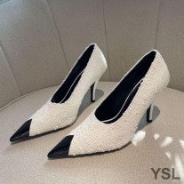 Saint Laurent Vesper Pumps In Tweed and Leather White