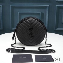 Saint Laurent Vinyle Round Camera Bag In Grained Matelasse Leather Black