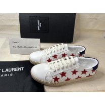 Saint Laurent Court Classic Sneakers In Stars Embroidered Leather White/Red