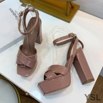 Saint Laurent Candy Platform Sandals In Patent Leather Apricot