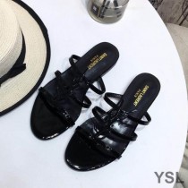 Saint Laurent Cassandra Slides In Patent Leather Black