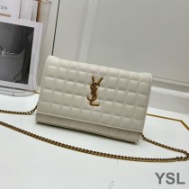 Saint Laurent Cassandre Chain Wallet In Lambskin White/Gold