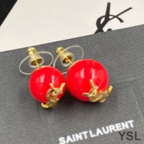 Saint Laurent Cassandre Pearl Earrings In Metal Gold/Red