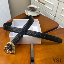 Saint Laurent Heart Belt In Crocodile Embossed Leather Black/Gold