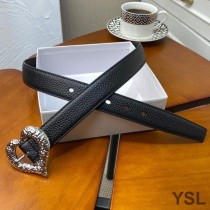 Saint Laurent Heart Belt In Grained Leather Black/Silver