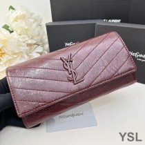 Saint Laurent Large Cassandra Bifold Wallet In Crinkled Matelasse Leather Burgundy