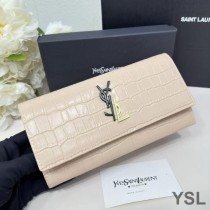 Saint Laurent Large Cassandra Deconstruct Bifold Wallet In Crocodile Embossed Leather Apricot