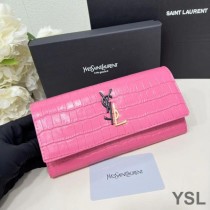 Saint Laurent Large Cassandra Deconstruct Bifold Wallet In Crocodile Embossed Leather Rose