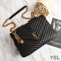 Saint Laurent Large Classic College Chain Bag In Matelasse Leather Black/Gold