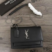 Saint Laurent Medium Sunset Chain Bag In Leather Black/Silver