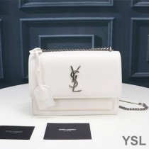 Saint Laurent Medium Sunset Chain Bag In Leather White/Silver