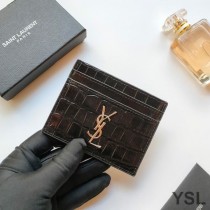 Saint Laurent Monogram Card Case In Crocodile Embossed Leather Black/Silver