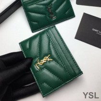 Saint Laurent Monogram Card Case In Matelasse Lambskin Green/Gold