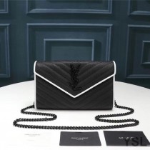 Saint Laurent Monogram Chain Wallet In Grained Matelasse Leather Black/White