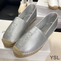 Saint Laurent Monogram Espadrilles In Lambskin Silver