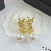 Saint Laurent Opyum Pearl Earrings In Metal And Crystal Gold