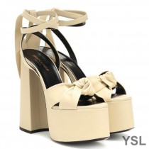 Saint Laurent Paige Platform Sandals In Smooth Leather Apricot