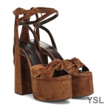 Saint Laurent Paige Platform Sandals In Suede Brown