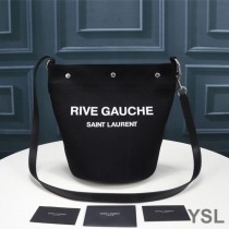 Saint Laurent Rive Gauche Bucket Bag In Linen And Leather Black