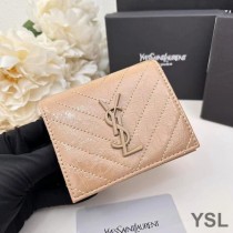 Saint Laurent Small Cassandra Bifold Wallet In Crinkled Matelasse Leather Apricot