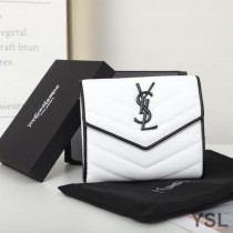 Saint Laurent Small Envelope Trifold Wallet In Mixed Grained Matelasse Leather White/Black