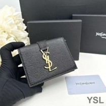 Saint Laurent Small Line Bifold Wallet In Grained Leather Black/Gold