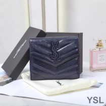 Saint Laurent Small Monogram Trifold Wallet In Crinkled Matelasse Leather Navy Blue